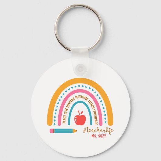 #Teacherlife Rainbow Specialized Teacher's Name Sleutelhanger (Voorkant)