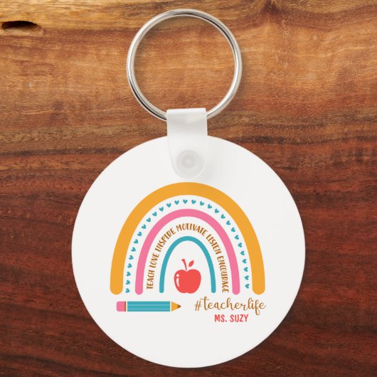 #Teacherlife Rainbow Specialized Teacher's Name Sleutelhanger (Voorkant)