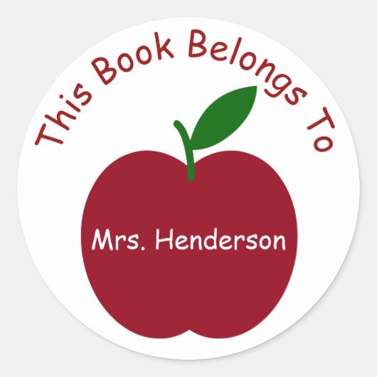 Teacher's Apple Gepersonaliseerde Boekplaat Ronde Sticker (Voorkant)