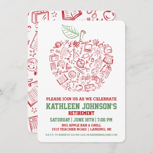 Teachers Apple Retirement Party Invitation Kaart (Voorkant / Achterkant)