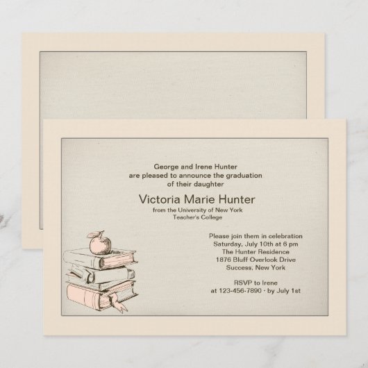 Teacher's Books Afstuderen Invitation Kaart (Voorkant / Achterkant)