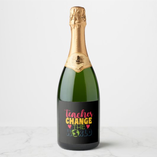 Teacher's Day Teacher verander de wereld Sparkling Wijnetiket (Voorkant)