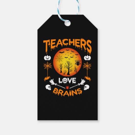 Teachers Love Brains Funny Halloween T Shirt Cadeaulabel (Voorkant)