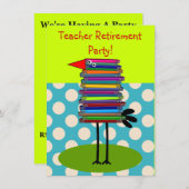 Teachers Retirement Party Invitations Book Bird Kaart (Voorkant / Achterkant)