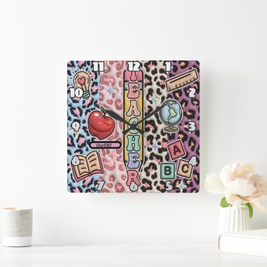 Teacher's Wild Learning Safari Design Vierkante Klok (Huis)