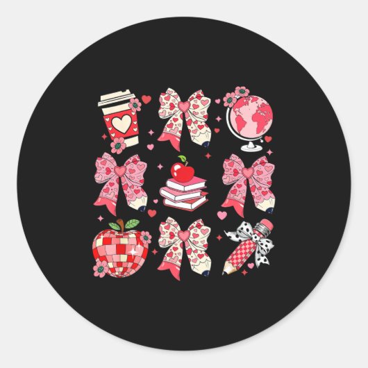 Teaching Is A Work Of Heart Pencil Bow Teacher Val Ronde Sticker (Voorkant)