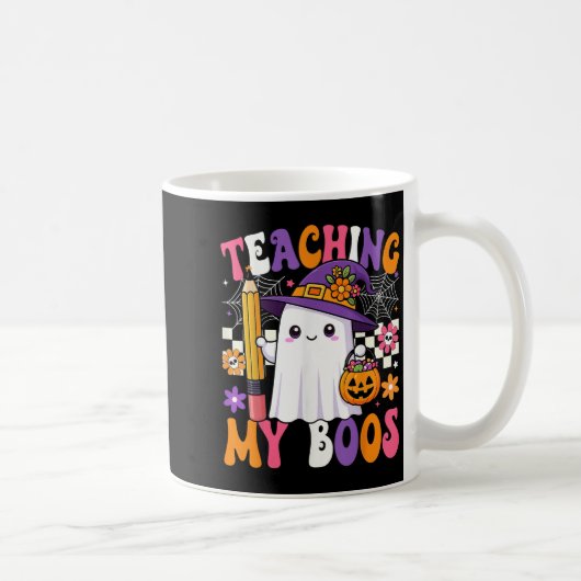 Teaching My Boos Ghost Teacher Cute Pencil Hallowe Koffiemok (Rechts)