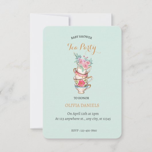 Teacup Bloemen Baby shower Tea Party Uitnodiging (Voorkant)