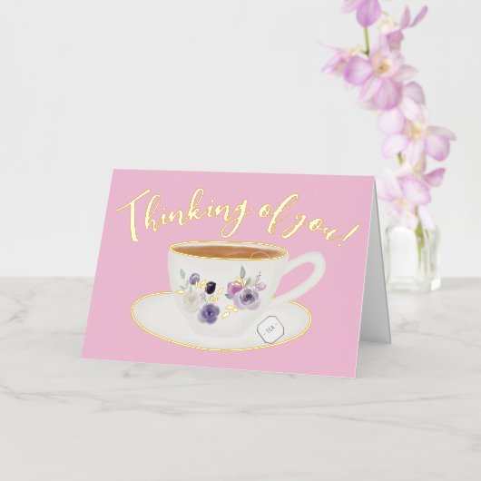 Teacup Bloemen Denken Van Je Echt Folie Wenskaart (Orchidee)