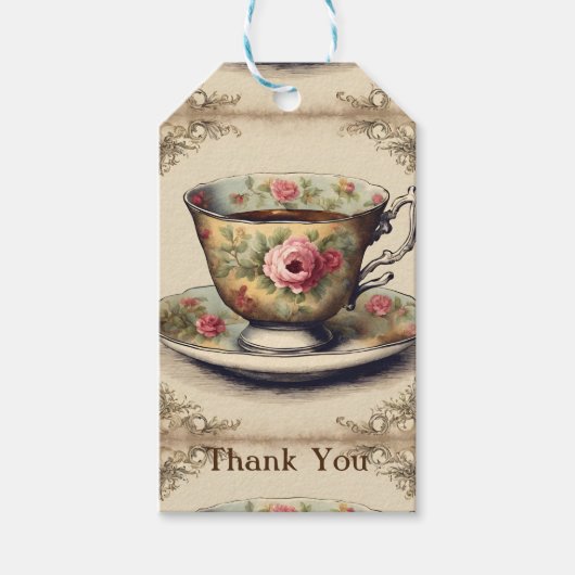  TeaCup Bloemen Vrijgezellenfeest Tea Party Cadeaulabel (Voorkant)