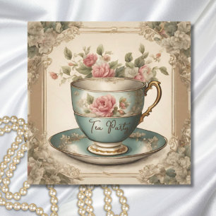 TeaCup Bloemen Vrijgezellenfeest Tea Party Kaart