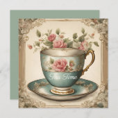  TeaCup Bloemen Vrijgezellenfeest Tea Party Kaart (Voorkant / Achterkant)