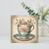  TeaCup Bloemen Vrijgezellenfeest Tea Party Kaart (Staand voorkant)