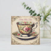  TeaCup Bloemen Vrijgezellenfeest Tea Party Kaart (Staand voorkant)