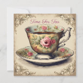  TeaCup Bloemen Vrijgezellenfeest Tea Party Kaart (Voorkant)