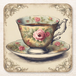 TeaCup Bloemen Vrijgezellenfeest Tea Party Kartonnen Onderzetters