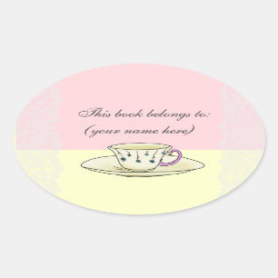 Teacup-boekenplaat, rond ovale sticker