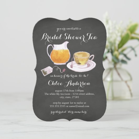 Teacup Chalkboard Vrijgezellenfeest Tea Party Invi Kaart (Staand voorkant)