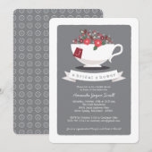 Teacup Coral Floral Monogram Vrijgezellenfeest Kaart (Voorkant / Achterkant)