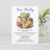 Teacup Donut Floral Tea Party Baby shower Kaart (Staand voorkant)