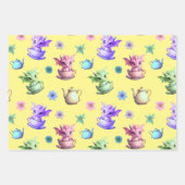 Teacup Draken met theepotten en bloemen Inpakpapier Vel (Voorkant)