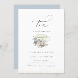  Teacup Dusty Blue Floral Tea Party Kaart