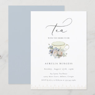  Teacup Dusty Blue Floral Tea Party Kaart