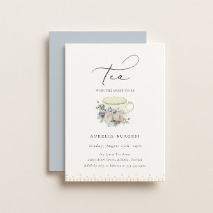  Teacup Dusty Blue Floral Tea Party Kaart