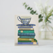 Teacup en Boeken 3 Briefkaart (Staand voorkant)