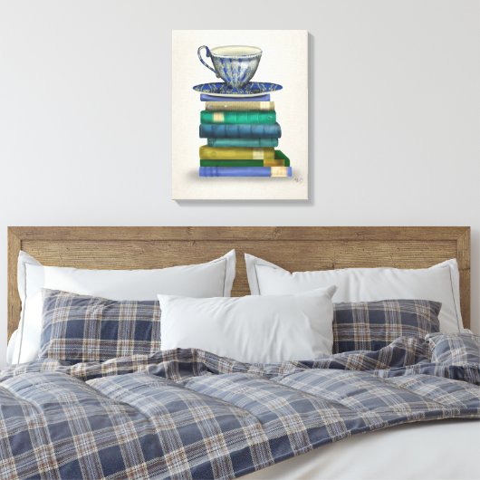 Teacup en Boeken Canvas Afdruk (Insitu (Slaapkamer))