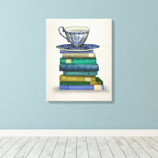Teacup en Boeken Canvas Afdruk (Insitu (Houten vloer))