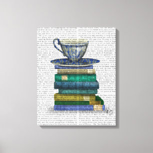 Teacup en Boeken Canvas Afdruk