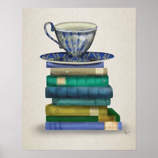 Teacup en Boeken Poster (Voorkant)