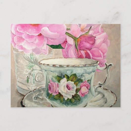 Teacup en Peony Painting Briefkaart (Voorkant)