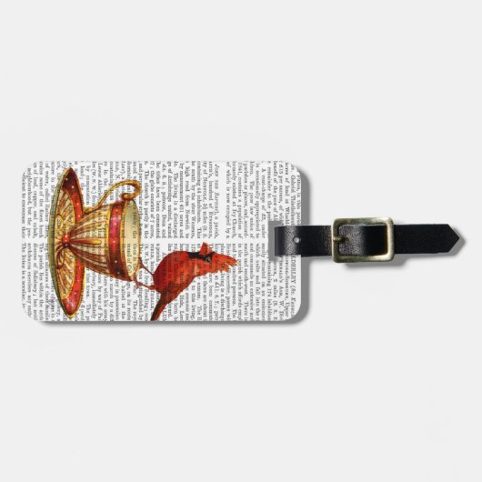 Teacup en rode kardinaal bagagelabel (Voorkant horizontaal)