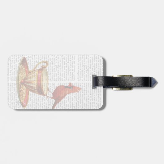 Teacup en rode kardinaal bagagelabel (Achterkant horizontaal)