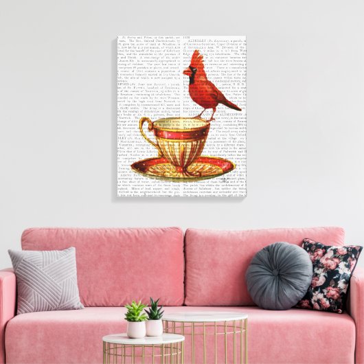 Teacup en rode kardinaal canvas afdruk (Insitu (Woonkamer))