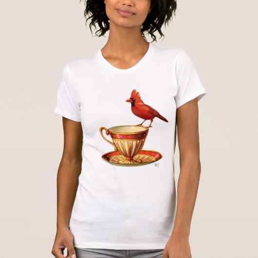 Teacup en rode kardinaal t-shirt (Voorkant)