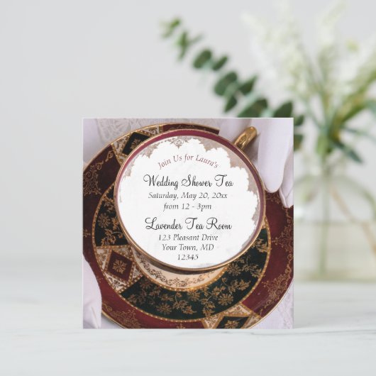 Teacup en Saucer Bridal Shower Invitation Kaart (Staand voorkant)