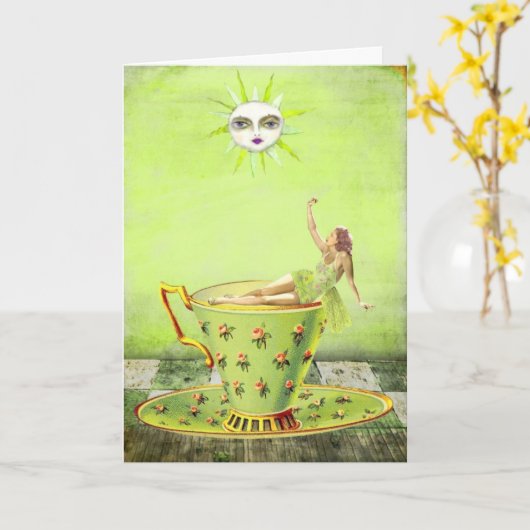 Teacup Fairy, Moederdag Kaart (Gele Bloem)