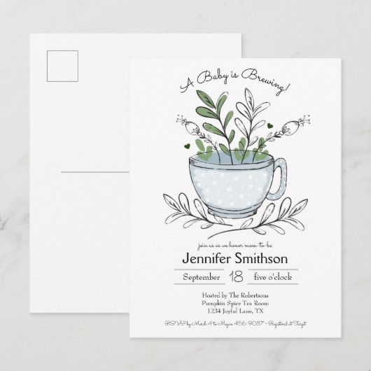 Teacup Floral Handgemaakte Tea Party Baby shower P Briefkaart (Voorkant / Achterkant)