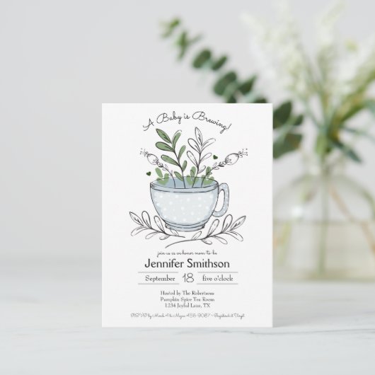Teacup Floral Handgemaakte Tea Party Baby shower P Briefkaart (Staand voorkant)