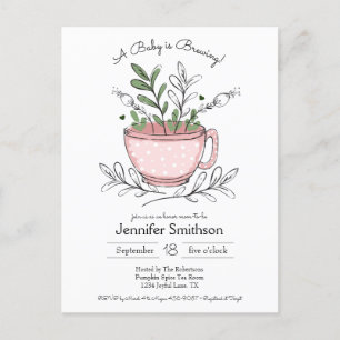 Teacup Floral Handgemaakte Tea Party Baby shower Uitnodiging Briefkaart