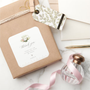  Teacup Floral Hartelijk dank Vierkante Sticker