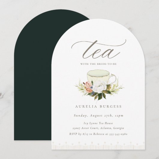  Teacup Floral Tea Party Kaart (Voorkant / Achterkant)