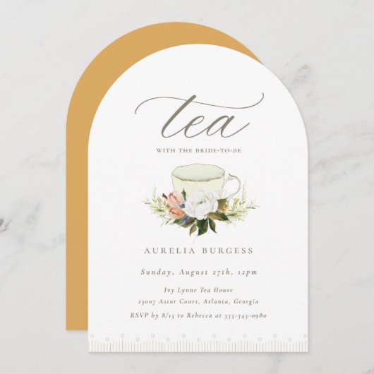  Teacup Floral Tea Party Kaart (Voorkant / Achterkant)