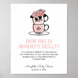 Teacup & Flowers Baby shower Mammie's Belly Game Poster