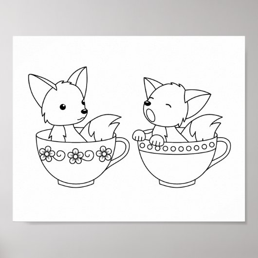 Teacup Foxes - Baby Animals in een Cup-kleurpagina Poster (Voorkant)