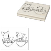 Teacup Foxes - Baby Animals in een Cup-kleurpagina Rubberstempel (Gestempeld)