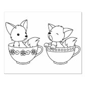 Teacup Foxes - Baby Animals in een Cup-kleurpagina Rubberstempel (Afrduk)
